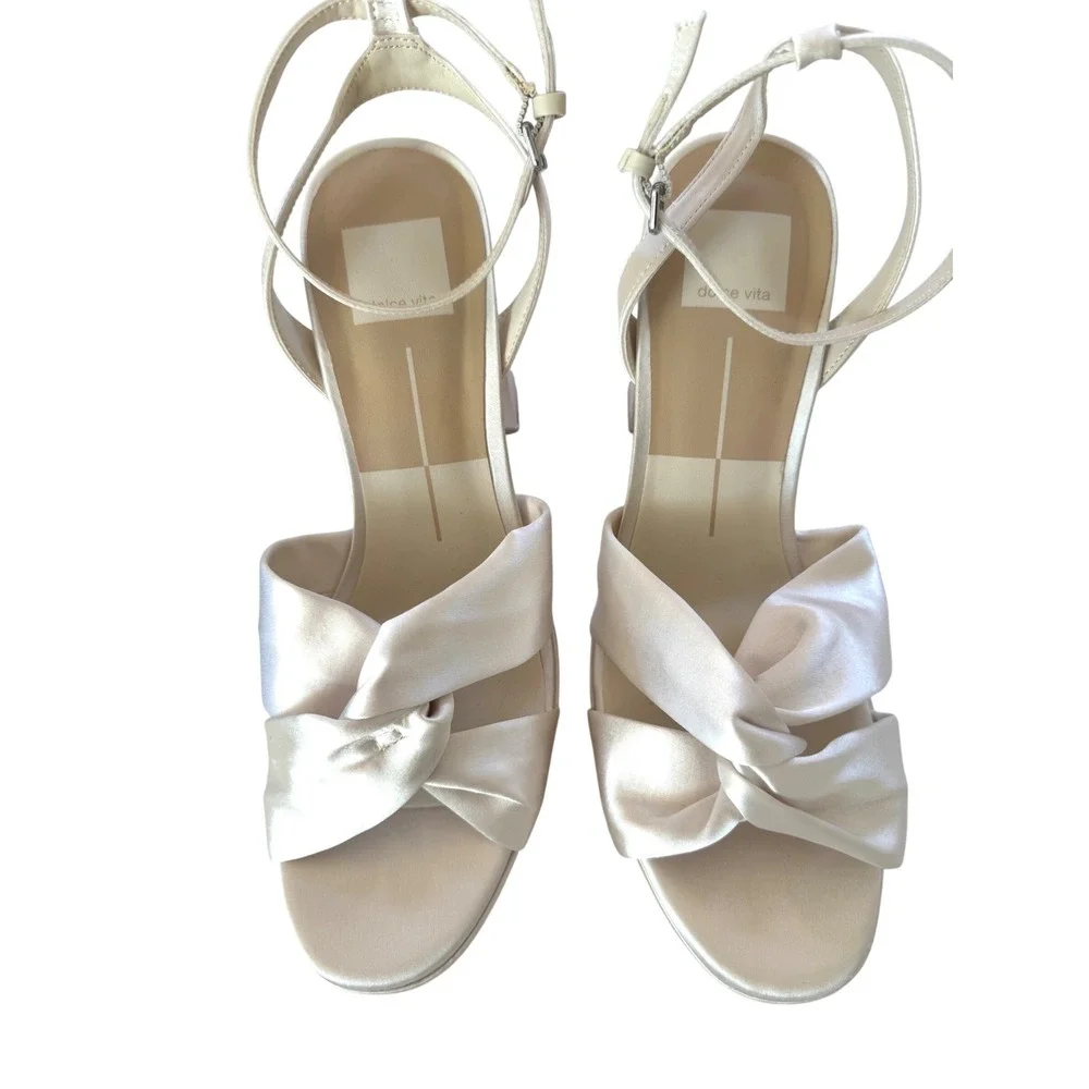 Dolce Vita Parlo Ivory Satin Platform Heels Ankle Strap Bridal Wedding 9